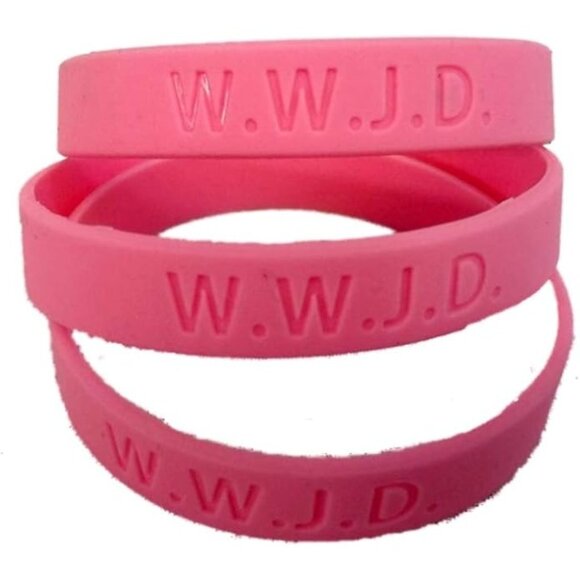 WWJD Christian Silicone Rubber Bracelets Pink - 1 Doz - Picture 1 of 1